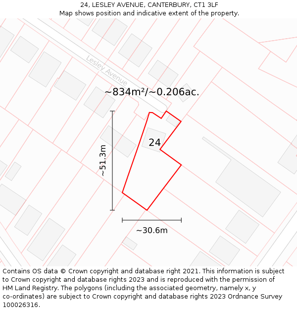 24, LESLEY AVENUE, CANTERBURY, CT1 3LF: Plot and title map