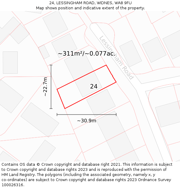 24, LESSINGHAM ROAD, WIDNES, WA8 9FU: Plot and title map