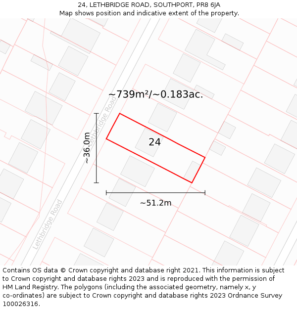 24, LETHBRIDGE ROAD, SOUTHPORT, PR8 6JA: Plot and title map