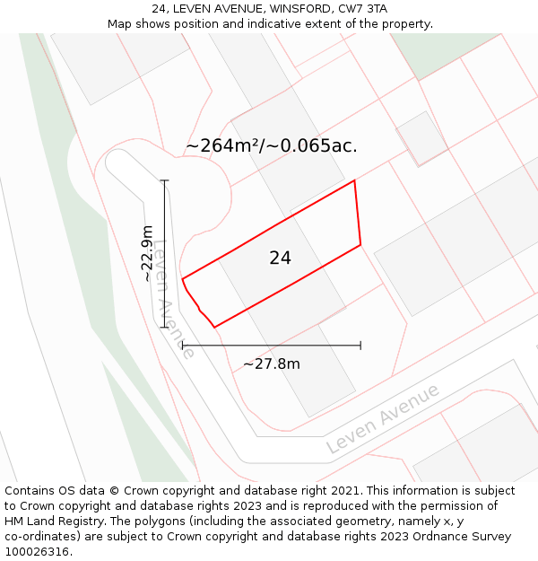 24, LEVEN AVENUE, WINSFORD, CW7 3TA: Plot and title map
