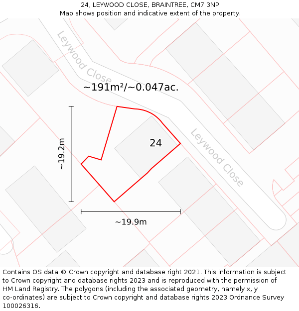 24, LEYWOOD CLOSE, BRAINTREE, CM7 3NP: Plot and title map