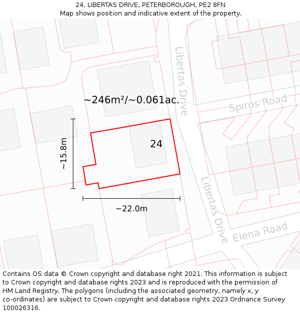 24, LIBERTAS DRIVE, PETERBOROUGH, PE2 8FN: Plot and title map