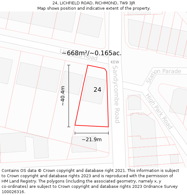 24, LICHFIELD ROAD, RICHMOND, TW9 3JR: Plot and title map