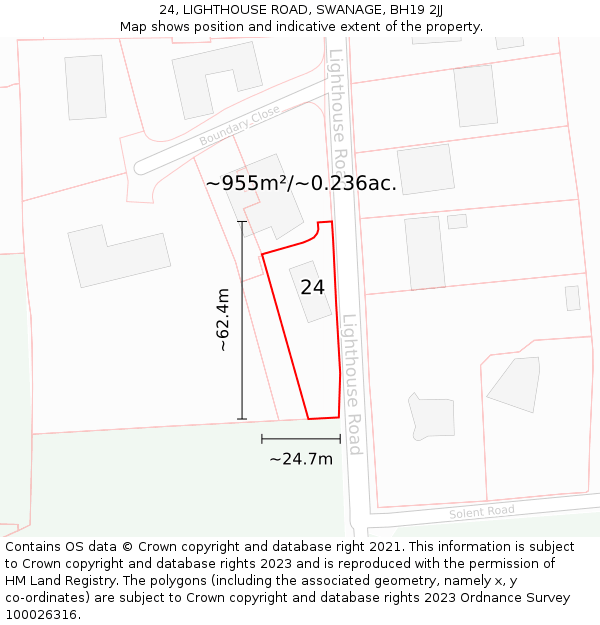24, LIGHTHOUSE ROAD, SWANAGE, BH19 2JJ: Plot and title map