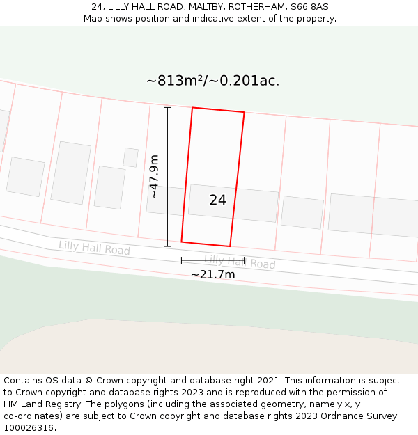 24, LILLY HALL ROAD, MALTBY, ROTHERHAM, S66 8AS: Plot and title map
