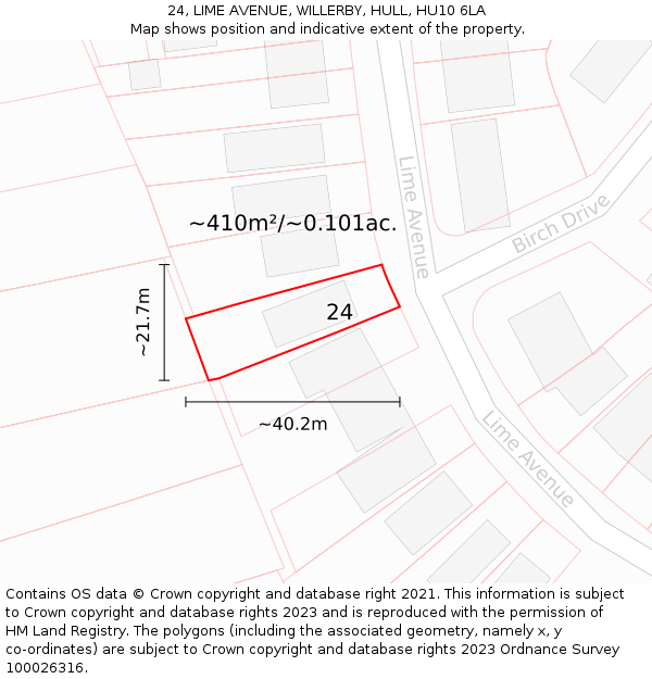 24, LIME AVENUE, WILLERBY, HULL, HU10 6LA: Plot and title map