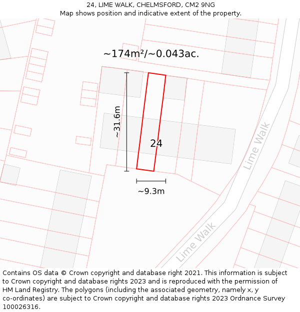 24, LIME WALK, CHELMSFORD, CM2 9NG: Plot and title map