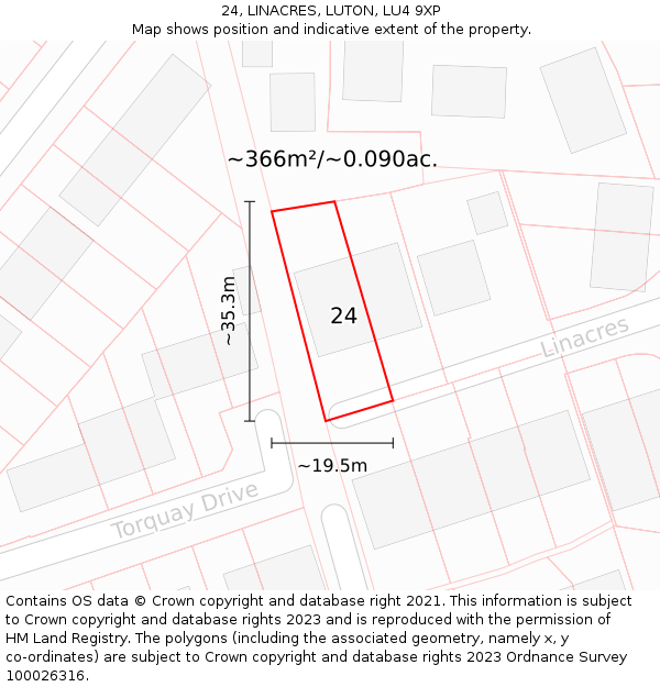 24, LINACRES, LUTON, LU4 9XP: Plot and title map