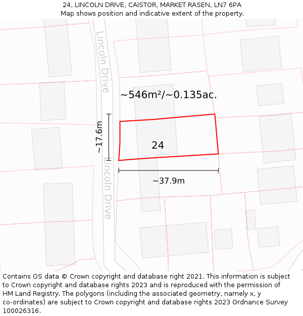 24, LINCOLN DRIVE, CAISTOR, MARKET RASEN, LN7 6PA: Plot and title map