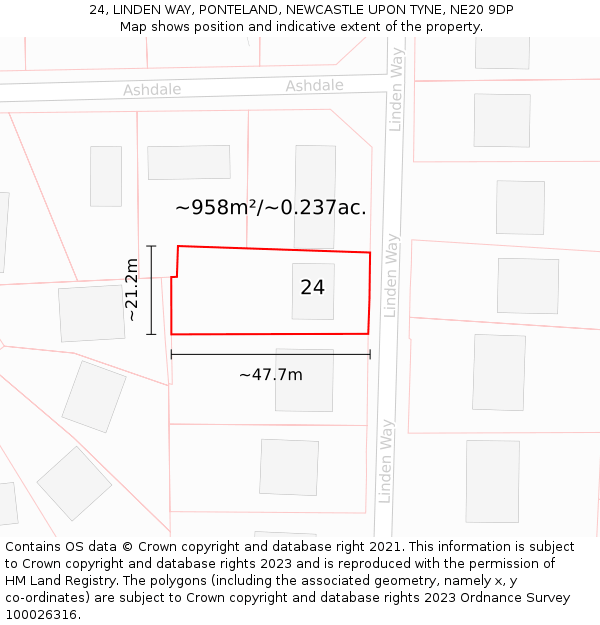 24, LINDEN WAY, PONTELAND, NEWCASTLE UPON TYNE, NE20 9DP: Plot and title map