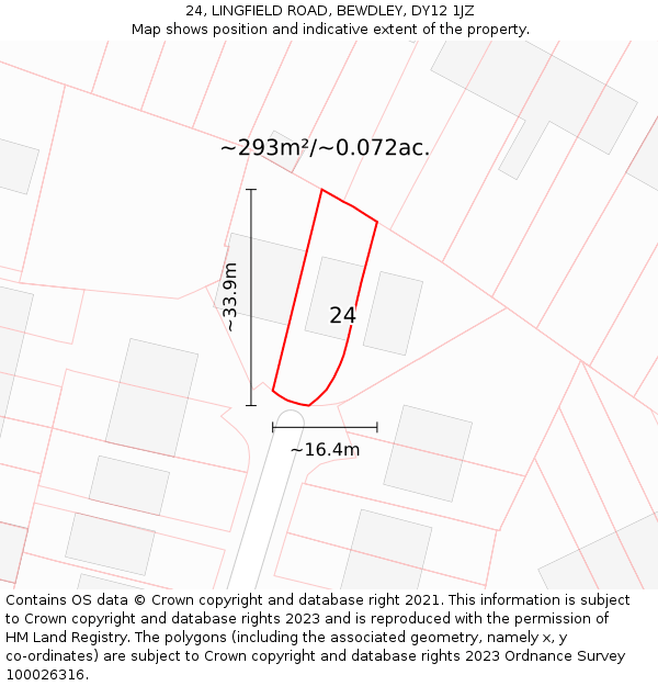 24, LINGFIELD ROAD, BEWDLEY, DY12 1JZ: Plot and title map