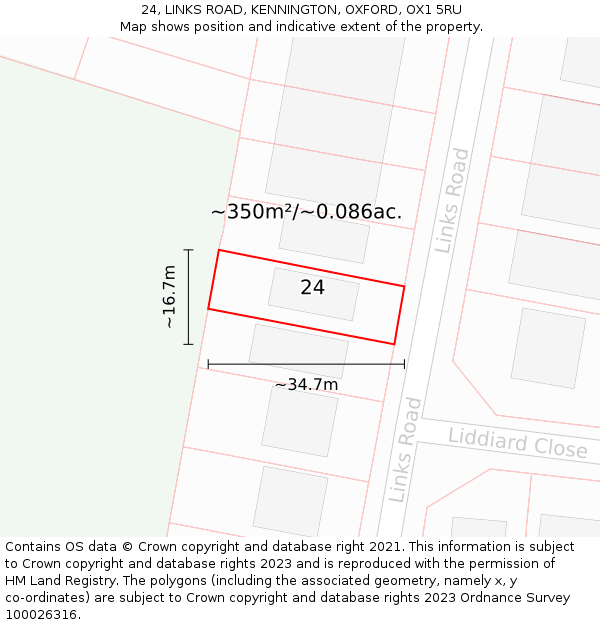 24, LINKS ROAD, KENNINGTON, OXFORD, OX1 5RU: Plot and title map