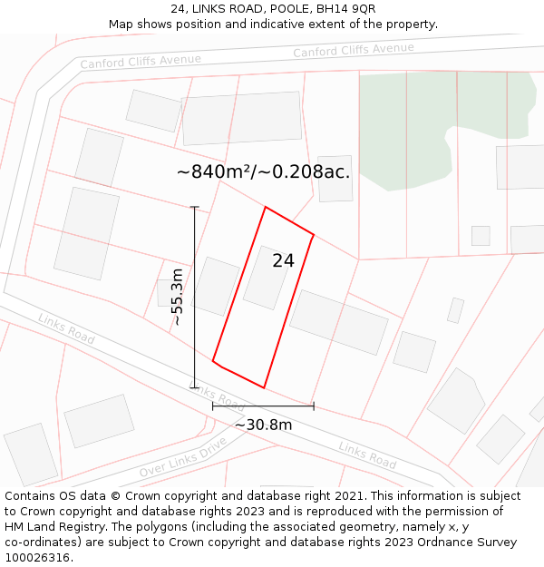 24, LINKS ROAD, POOLE, BH14 9QR: Plot and title map