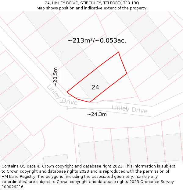 24, LINLEY DRIVE, STIRCHLEY, TELFORD, TF3 1RQ: Plot and title map