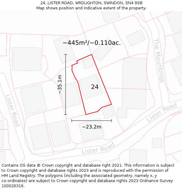24, LISTER ROAD, WROUGHTON, SWINDON, SN4 9SB: Plot and title map