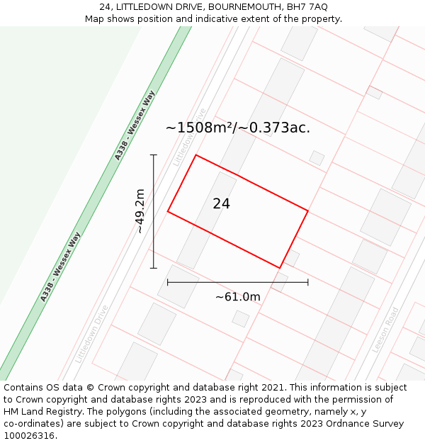 24, LITTLEDOWN DRIVE, BOURNEMOUTH, BH7 7AQ: Plot and title map