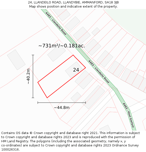 24, LLANDEILO ROAD, LLANDYBIE, AMMANFORD, SA18 3JB: Plot and title map