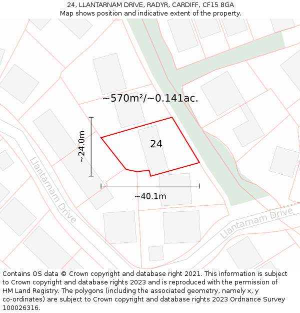 24, LLANTARNAM DRIVE, RADYR, CARDIFF, CF15 8GA: Plot and title map