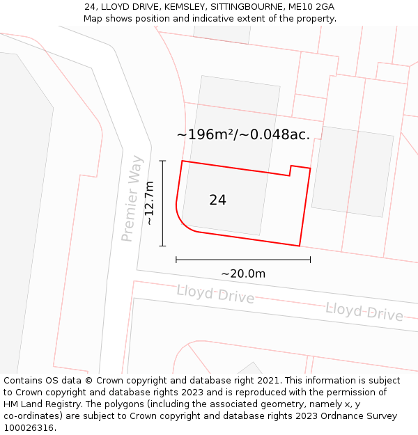 24, LLOYD DRIVE, KEMSLEY, SITTINGBOURNE, ME10 2GA: Plot and title map