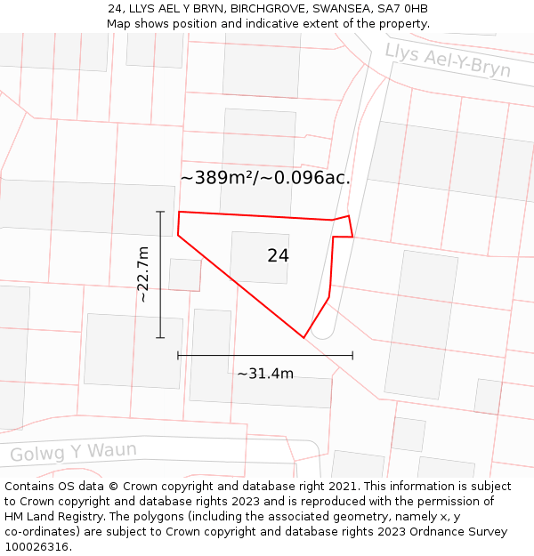 24, LLYS AEL Y BRYN, BIRCHGROVE, SWANSEA, SA7 0HB: Plot and title map