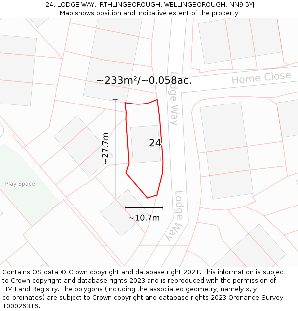 24, LODGE WAY, IRTHLINGBOROUGH, WELLINGBOROUGH, NN9 5YJ: Plot and title map