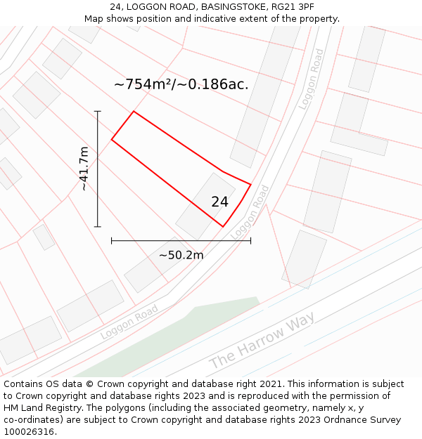 24, LOGGON ROAD, BASINGSTOKE, RG21 3PF: Plot and title map