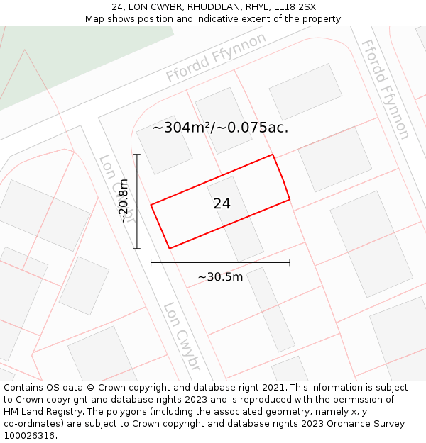 24, LON CWYBR, RHUDDLAN, RHYL, LL18 2SX: Plot and title map