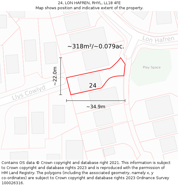 24, LON HAFREN, RHYL, LL18 4FE: Plot and title map