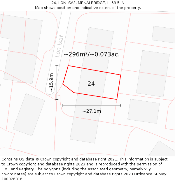 24, LON ISAF, MENAI BRIDGE, LL59 5LN: Plot and title map
