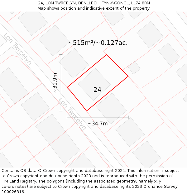 24, LON TWRCELYN, BENLLECH, TYN-Y-GONGL, LL74 8RN: Plot and title map