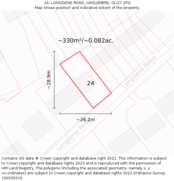 24, LONGDENE ROAD, HASLEMERE, GU27 2PQ: Plot and title map