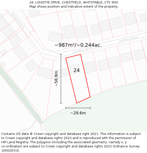 24, LONGTYE DRIVE, CHESTFIELD, WHITSTABLE, CT5 3NG: Plot and title map