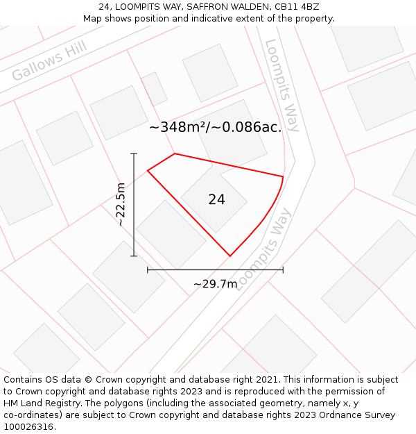 24, LOOMPITS WAY, SAFFRON WALDEN, CB11 4BZ: Plot and title map