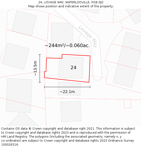 24, LOVAGE WAY, WATERLOOVILLE, PO8 0JG: Plot and title map