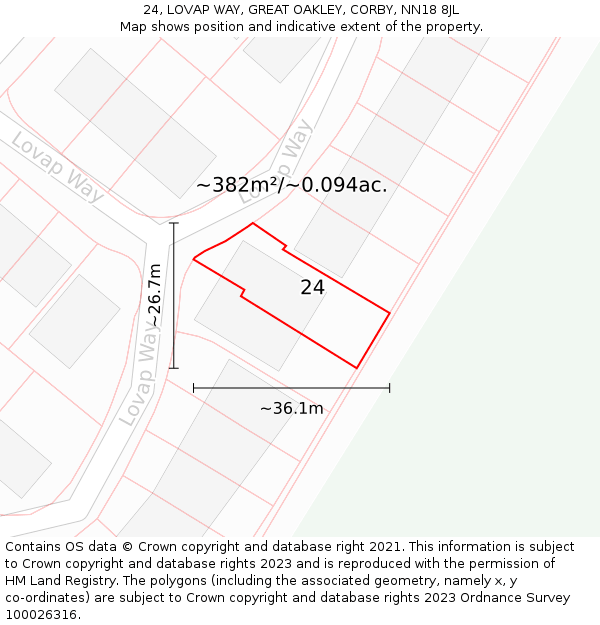 24, LOVAP WAY, GREAT OAKLEY, CORBY, NN18 8JL: Plot and title map