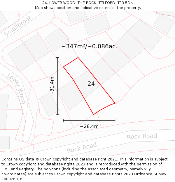 24, LOWER WOOD, THE ROCK, TELFORD, TF3 5DN: Plot and title map