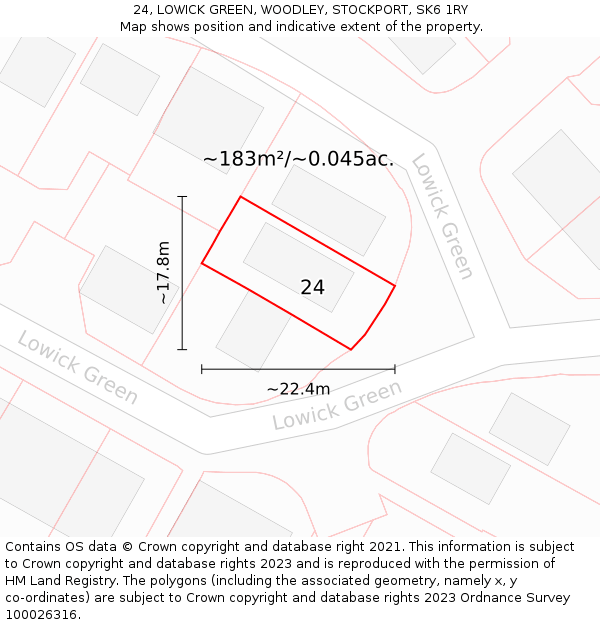 24, LOWICK GREEN, WOODLEY, STOCKPORT, SK6 1RY: Plot and title map