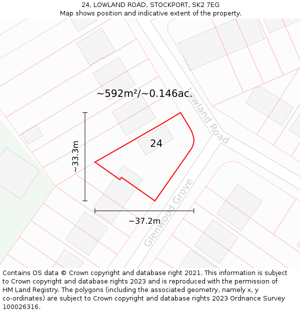 24, LOWLAND ROAD, STOCKPORT, SK2 7EG: Plot and title map