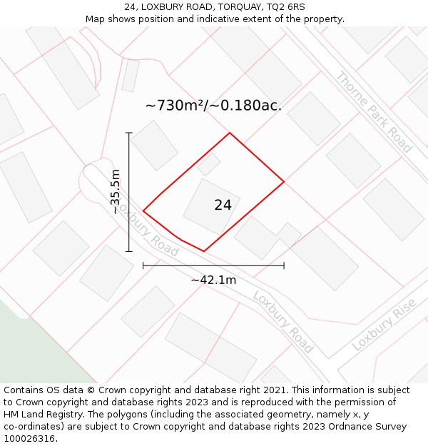 24, LOXBURY ROAD, TORQUAY, TQ2 6RS: Plot and title map