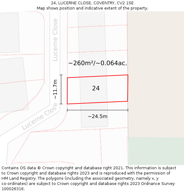 24, LUCERNE CLOSE, COVENTRY, CV2 1SE: Plot and title map