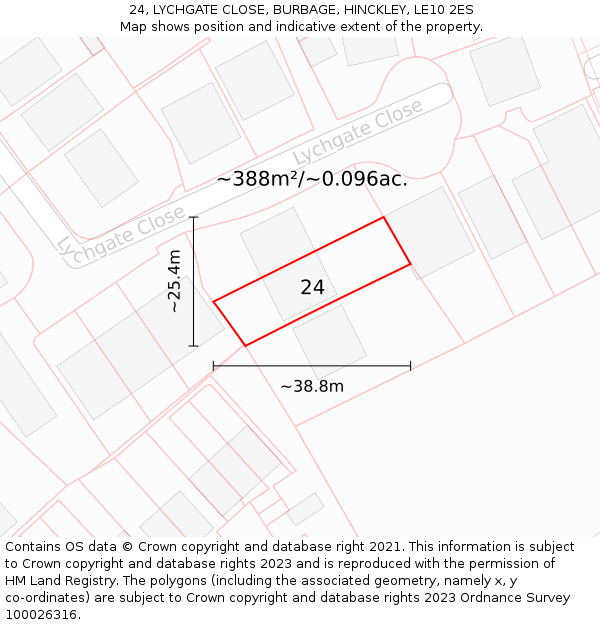 24, LYCHGATE CLOSE, BURBAGE, HINCKLEY, LE10 2ES: Plot and title map