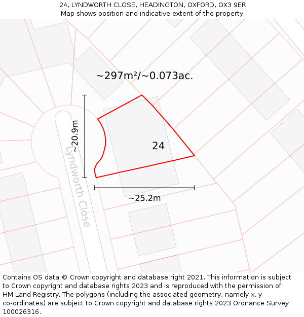 24, LYNDWORTH CLOSE, HEADINGTON, OXFORD, OX3 9ER: Plot and title map