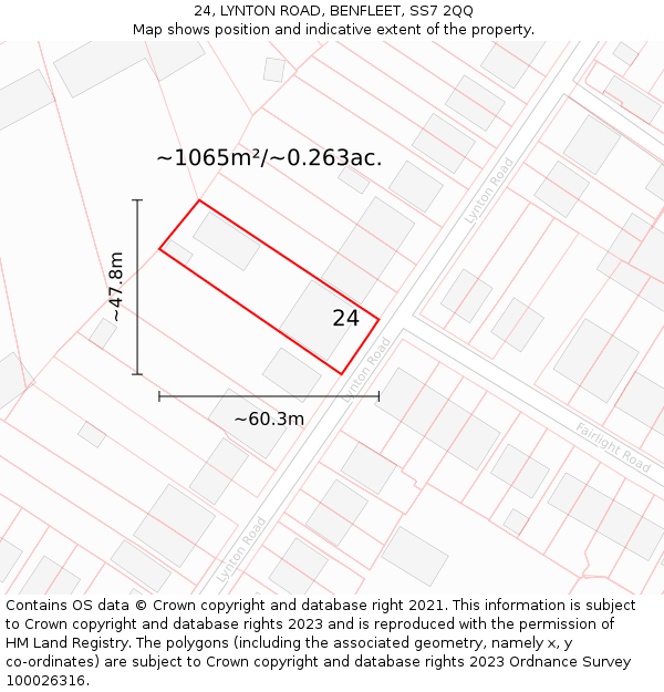 24, LYNTON ROAD, BENFLEET, SS7 2QQ: Plot and title map