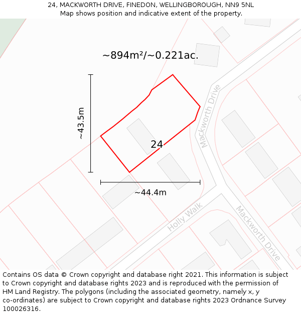 24, MACKWORTH DRIVE, FINEDON, WELLINGBOROUGH, NN9 5NL: Plot and title map