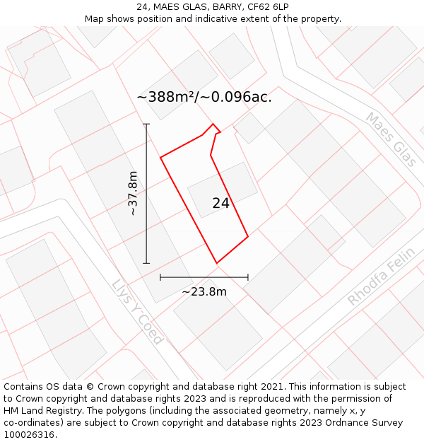 24, MAES GLAS, BARRY, CF62 6LP: Plot and title map