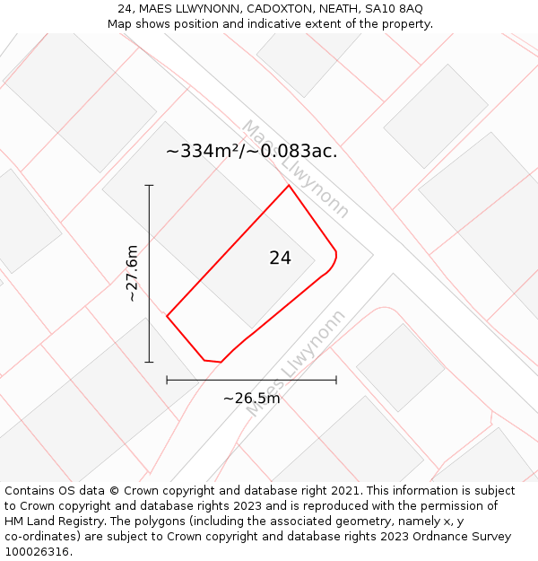 24, MAES LLWYNONN, CADOXTON, NEATH, SA10 8AQ: Plot and title map