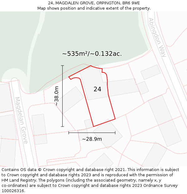 24, MAGDALEN GROVE, ORPINGTON, BR6 9WE: Plot and title map