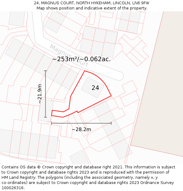 24, MAGNUS COURT, NORTH HYKEHAM, LINCOLN, LN6 9FW: Plot and title map