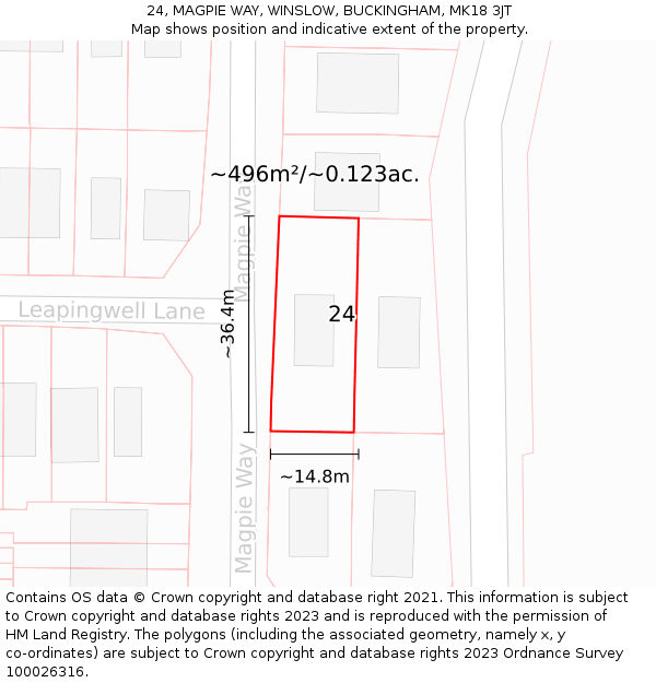24, MAGPIE WAY, WINSLOW, BUCKINGHAM, MK18 3JT: Plot and title map
