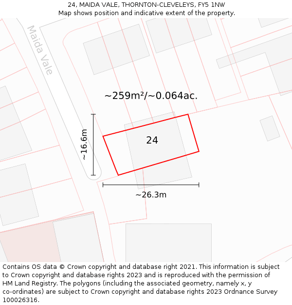 24, MAIDA VALE, THORNTON-CLEVELEYS, FY5 1NW: Plot and title map